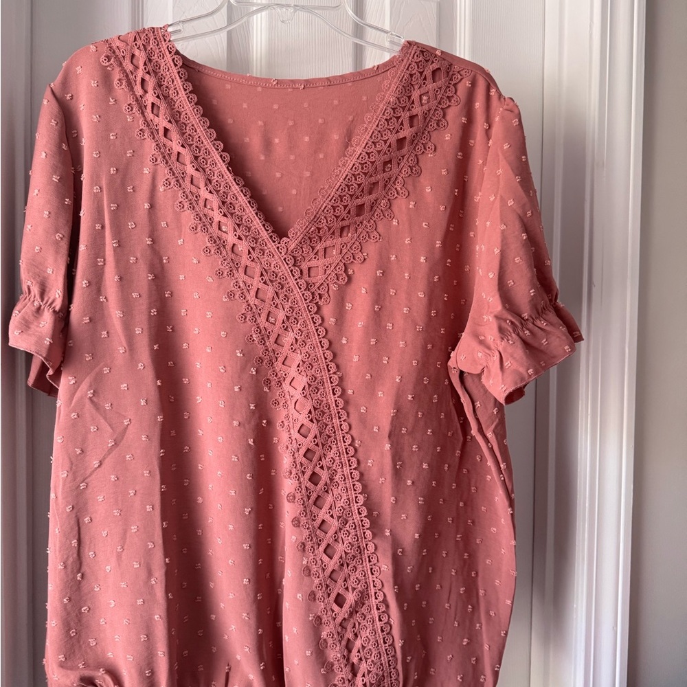 Pink Wrap Blouse with Embellished Lace